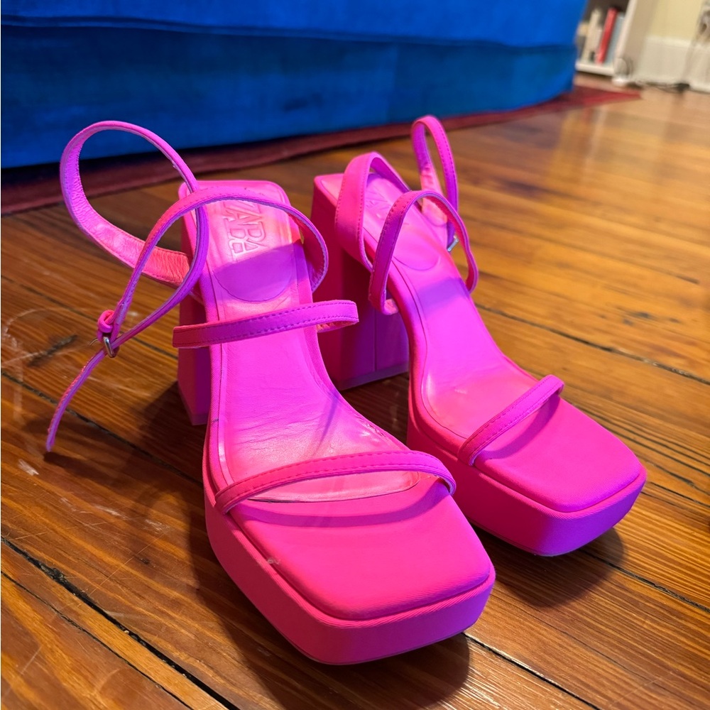 Zara Pink chunky heel platforms